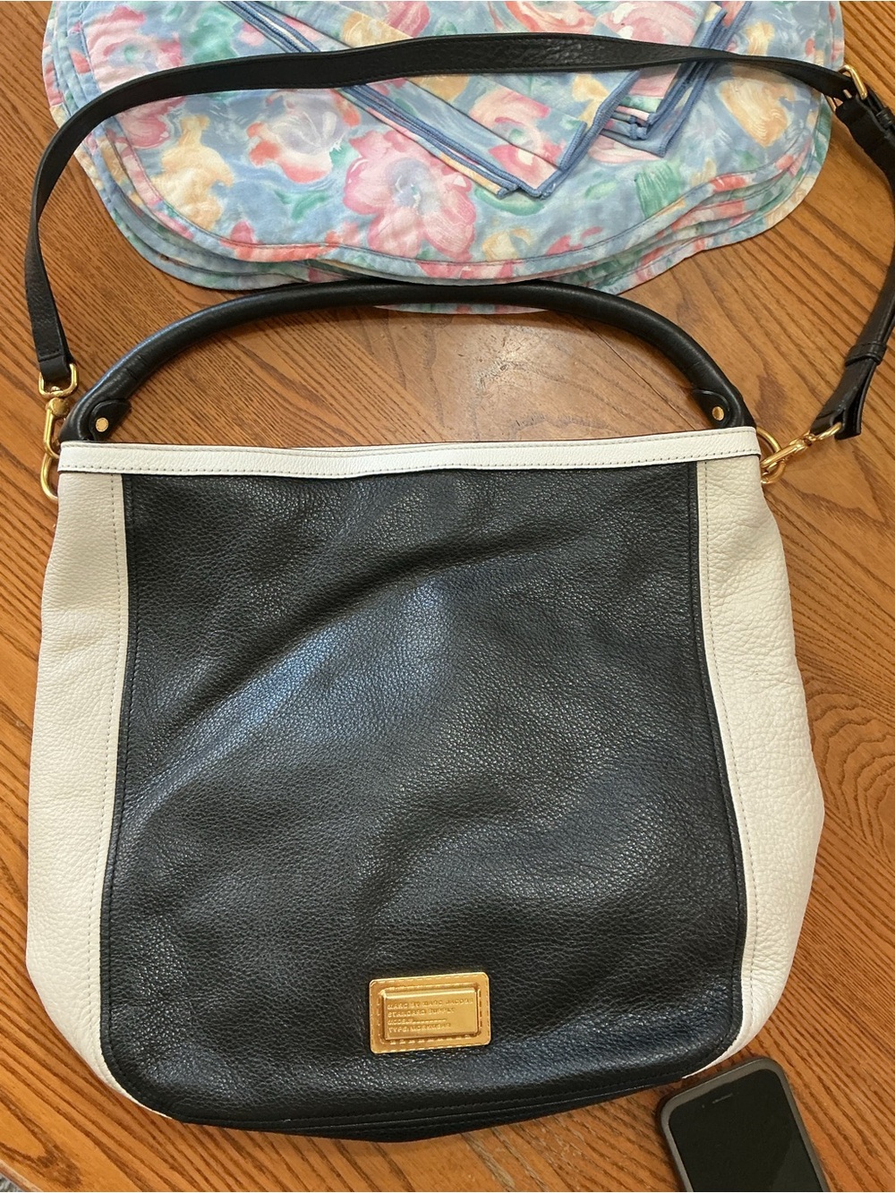 Marc by Marc Jacobs Black and Cream Two-Tone Leather Satchel with Gold Hardware